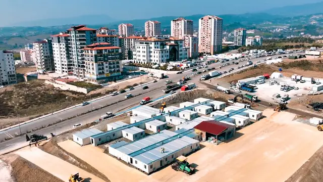 Hatay’da kurulan hastanenin havadan görünümü